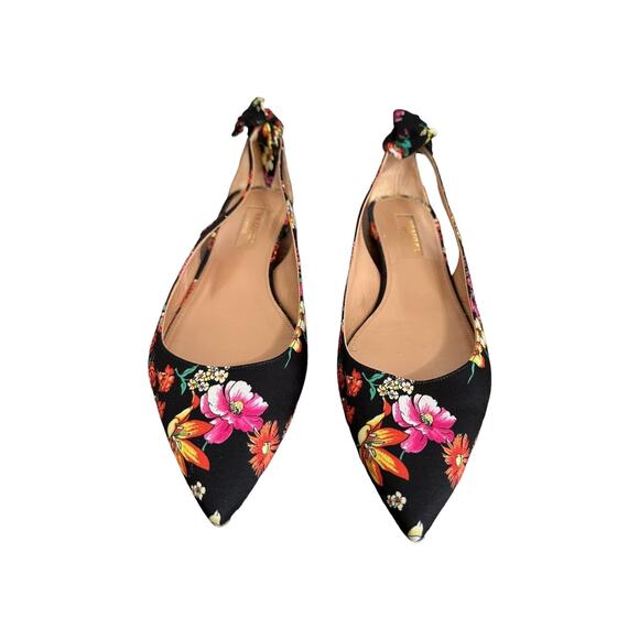 Aquazzura Bow Tie Floral Ballet Flats Size 36 Multicolor Pointed Toe - Picture 3 of 9